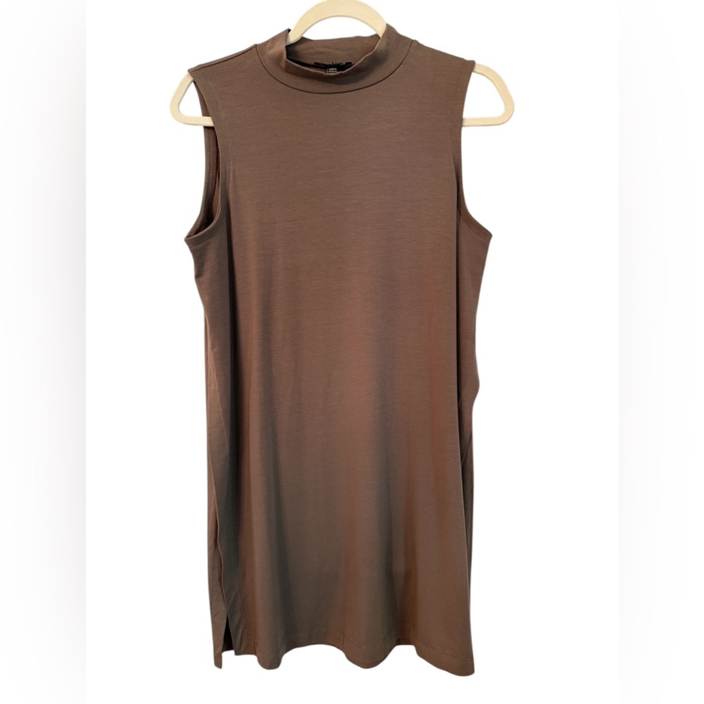 Eileen Fisher Dress Sleeveless Mock Neck Tunic Dress S/P Brown Midi Soft Knit